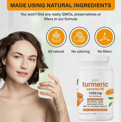 Turmeric Curcumin - 1,000mg | Curcuminoids with Black Pepper & MCT Oil